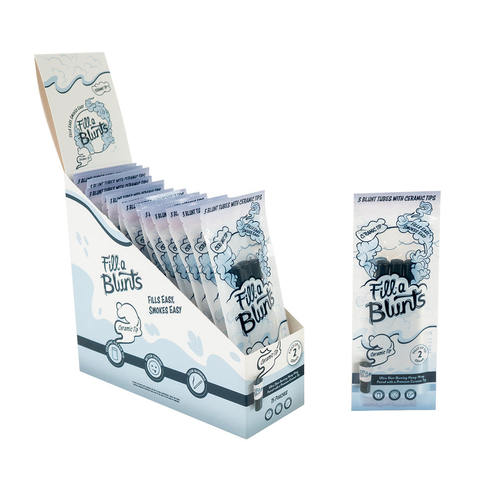 Fill-a Blunts | 2 Gram | Fatty Size Pre-Rolled Blunt Tubes | Ceramic Filter Tips | 15 Pack Box