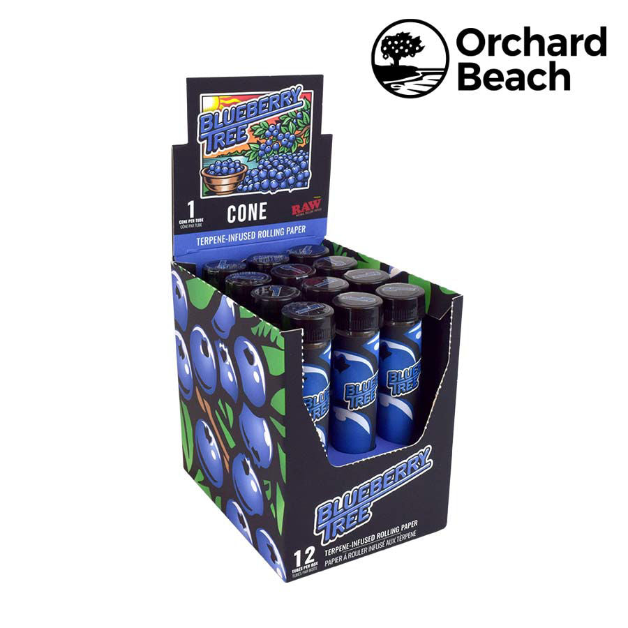 RAW x Orchard Beach | Blueberry Tree Terpene Infused Pre-Rolled Cone | King Size | 12 Pack Box