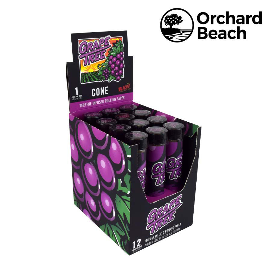 RAW x Orchard Beach | Grape Tree Terpene Infused Pre-Rolled Cone | King Size | 12 Pack Box