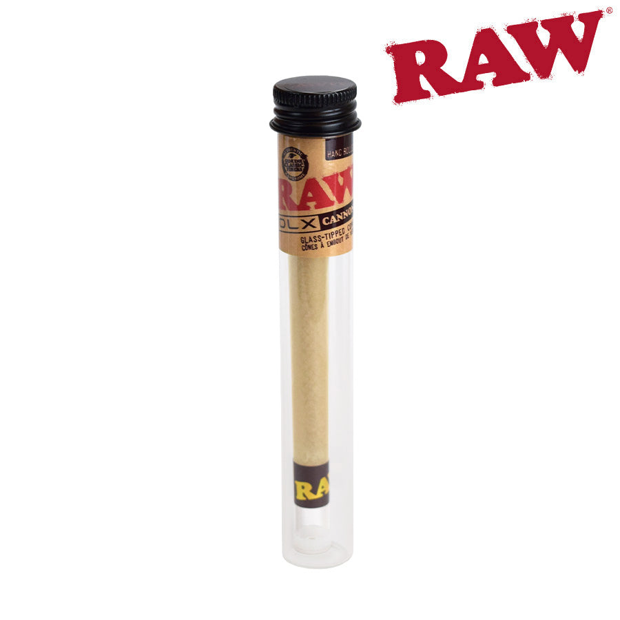 RAW DLX Cannon | Glass-Tipped Pre-Rolled Cones | Size: Fits 2 - 2.5g | 12 Pack Box