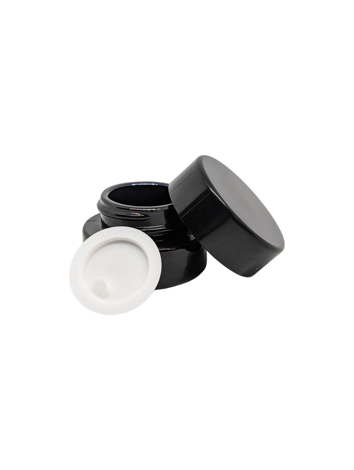 3ml Round Glass Shoulderless Screw Top Jars | Black Glass, Black Lid | 250pc Carton