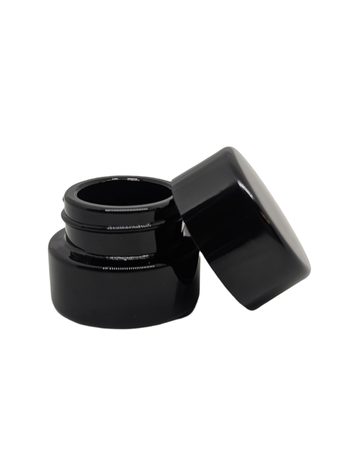 5ml BAKELITE Round Glass Shoulderless Screw Top Jars | Child Resistant Lid | Black Glass, Black Lid | 100pc Carton