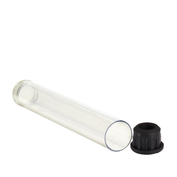 Plastic Tube for Vape Cartridges 13mm x 84mm | Black Cap | 100pc Pack