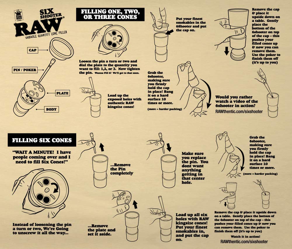 RAW Six Shooter | King Size Variable Quantity Cone Filler Device | Fills 1,2,3, or 6 Cones at a Time!