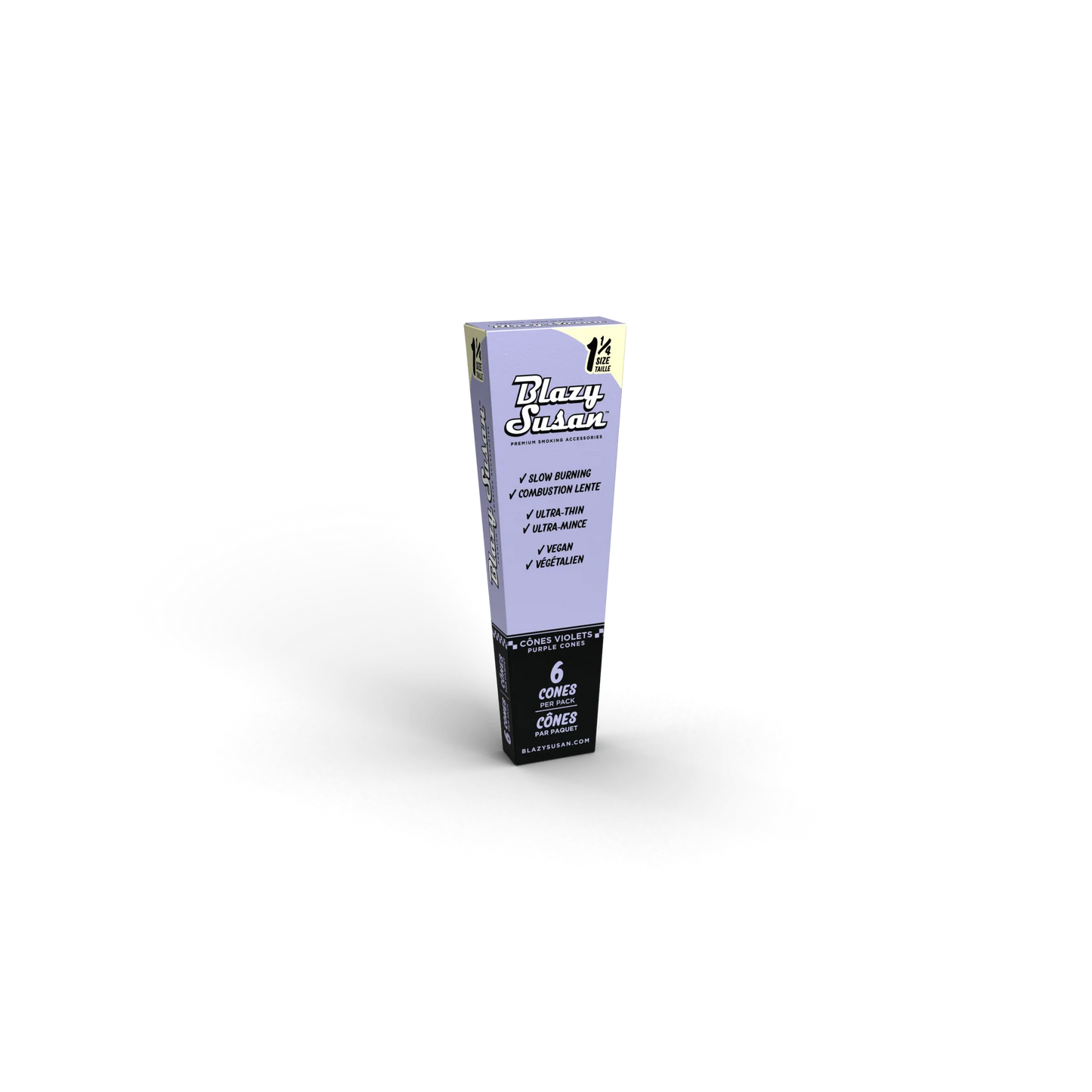 Blazy Susan | Pre-Rolled Purple 1 1/4 Size Cones | 6 Cones Pack | 21 Pack Box