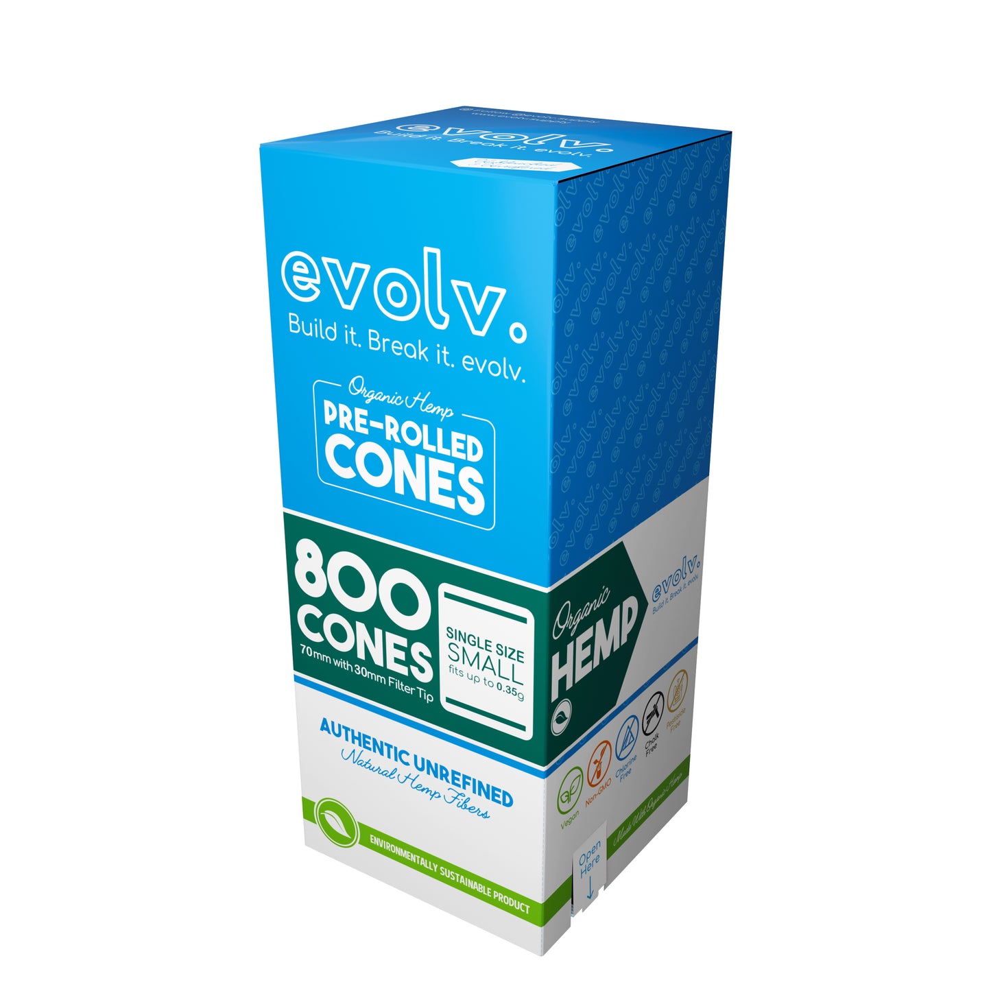EVOLV Organic Hemp Pre-Rolled Cones | Single Size (Dog Walker) | 70mm/30mm | 800/Pack