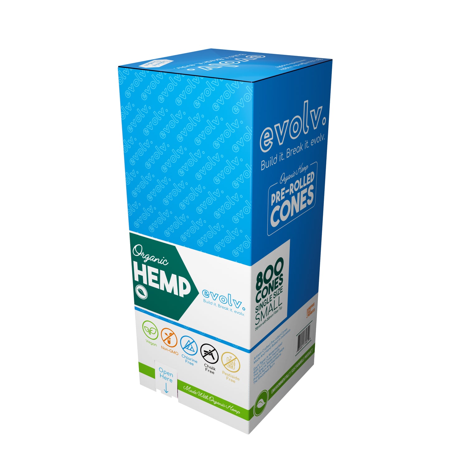 EVOLV Organic Hemp Pre-Rolled Cones | Single Size (Dog Walker) | 70mm/30mm | 800/Pack