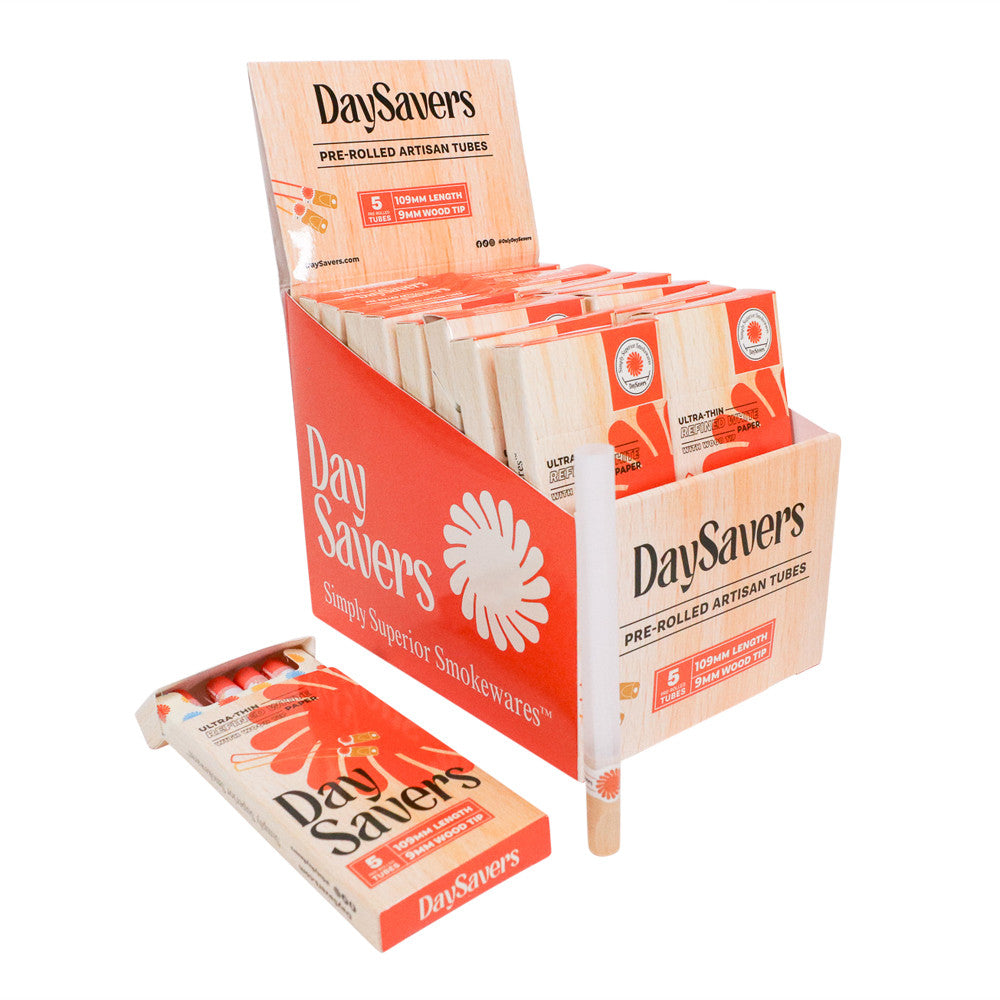 DaySavers | 1 Gram | King Size Pre-Rolled Tubes | Natural Wood Filter Tips | 20 Pack Box