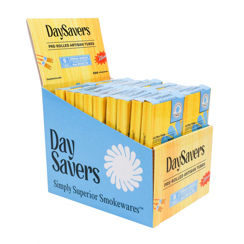 DaySavers | 1 Gram | King Size Pre-Rolled Tubes | Sugar Flavor Wood Filter Tips | 20 Pack Box