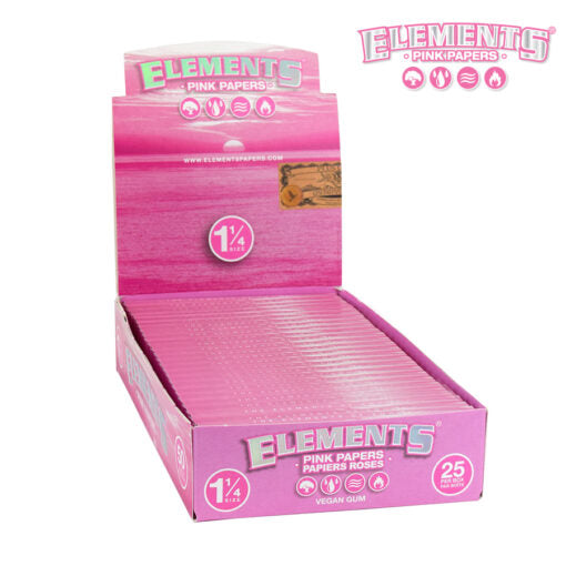 Elements Pink Rolling Papers | 1 1/4 Size | 25 Pack Box
