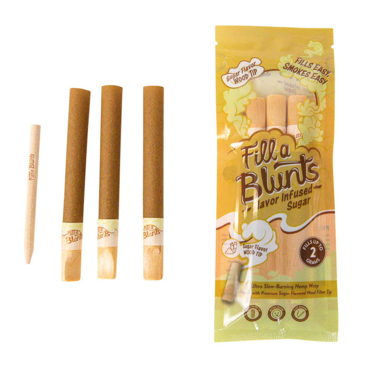 Fill-a Blunts | 2 Gram | Fatty Size | Pre Rolled Hemp Wrap Blunt Tubes | Sugar Flavor Wood Filter Tips | 15 Pack Box