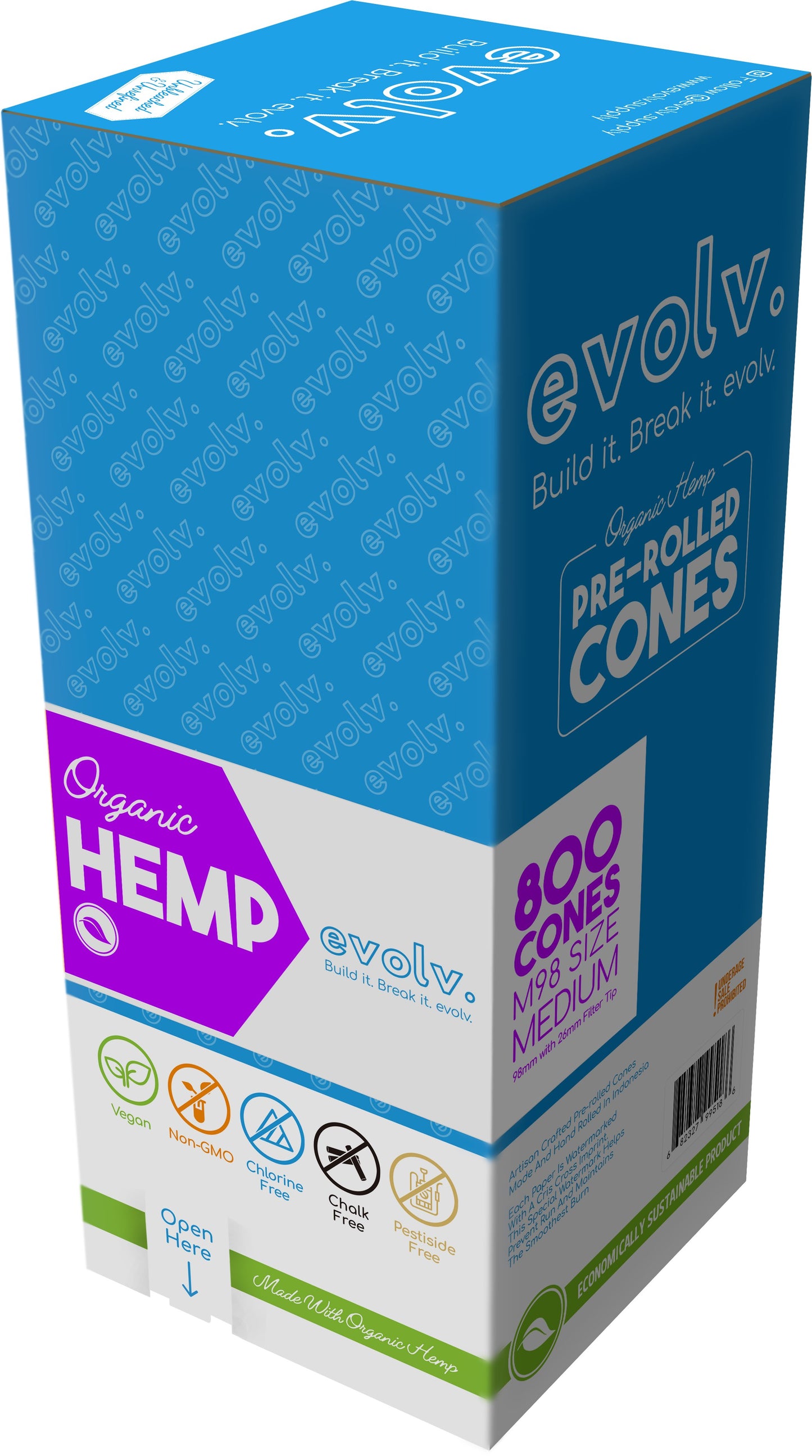 EVOLV Organic Hemp Pre-Rolled Cones | Size: M98 (98mm) | 800/Pack