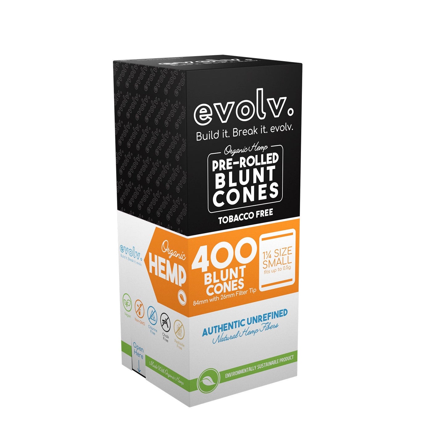 Evolv Pre-Rolled Blunt Cones | 1 1/4 Size: 84mm/ 26mm | 400/Pack