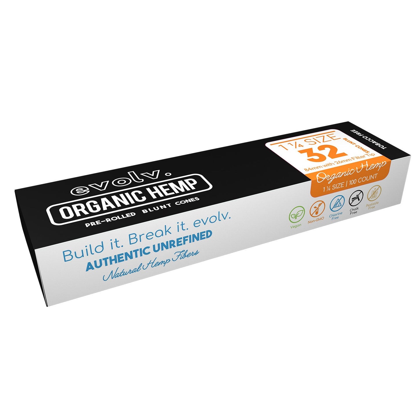 Evolv Pre-Rolled Blunt Cones | 1 1/4 Size: 84mm/ 26mm | 32/Pack