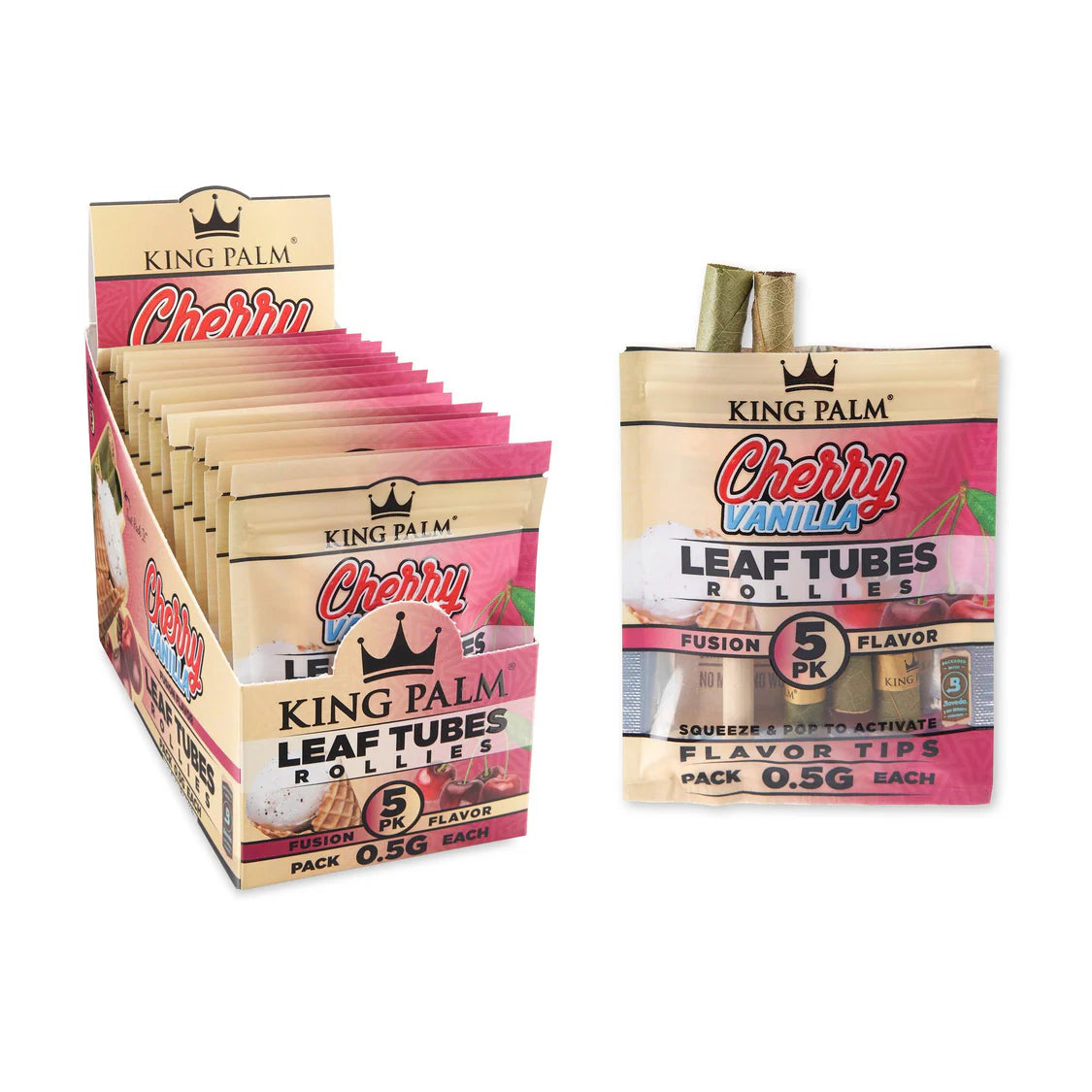 King Palm Wraps | Rollie Size Pre-Rolled Cones | Cherry Vanilla | 15 Pack Box