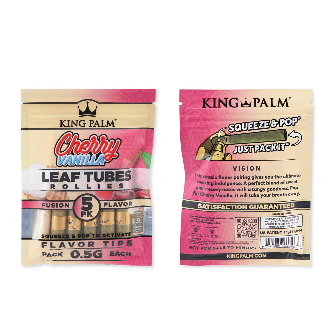 King Palm Wraps | Rollie Size Pre-Rolled Cones | Cherry Vanilla | 15 Pack Box