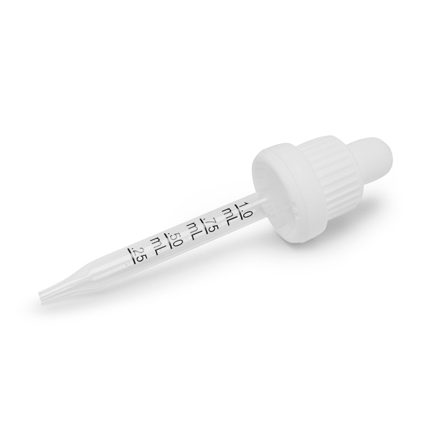 30ml Glass Dropper Bottles w/Measurements & Tamper Proof Lid | Clear Bottle & White Cap | 120pc Carton