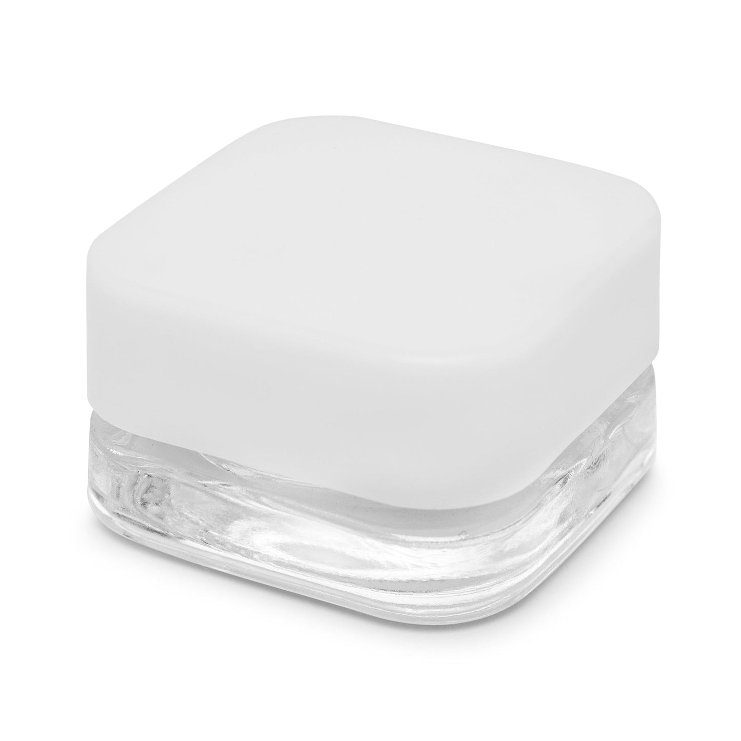 9ml Cube Glass Jars w/ Shoulderless Screw Top & Child Resistant Lid (Clear Glass, White Lid)