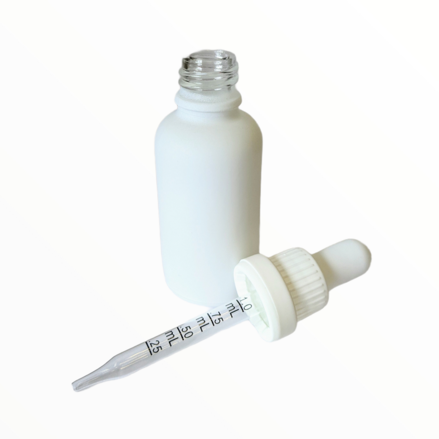 30ml Glass Dropper Bottles w/Measurements & Tamper Proof Lid | Matte White Bottle & White Cap | 120pc Carton