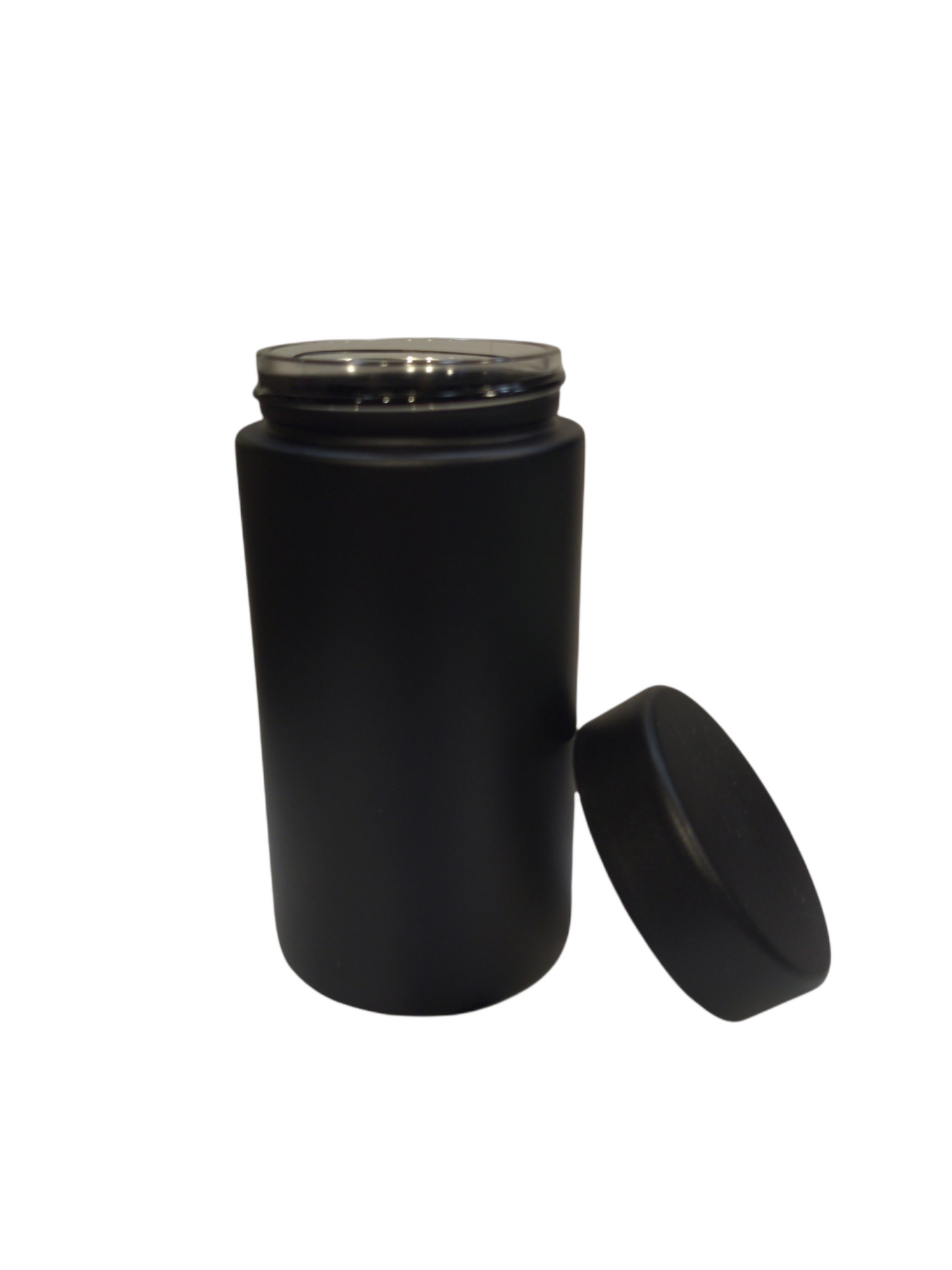 18 oz Child Resistant Glass Jar | Matte Black Jar w/ Black Plastic Screw Lid | 24pc Carton
