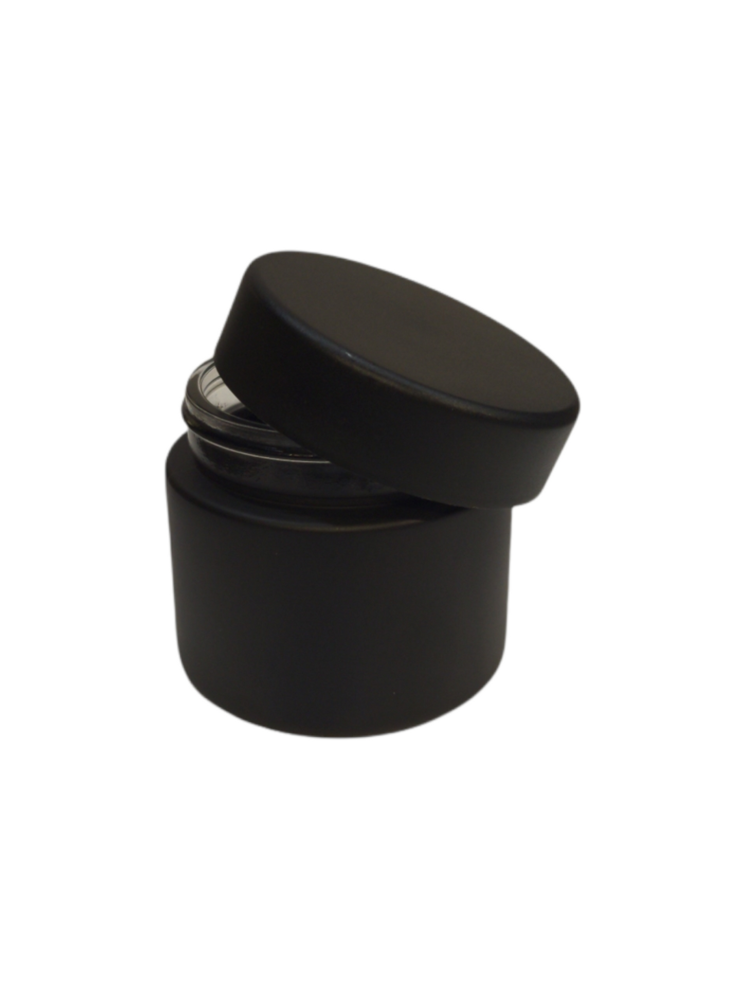 2 oz Child Resistant Glass Jar | Matte Black Jar w/ Black Plastic Screw Lid | 200pc Carton