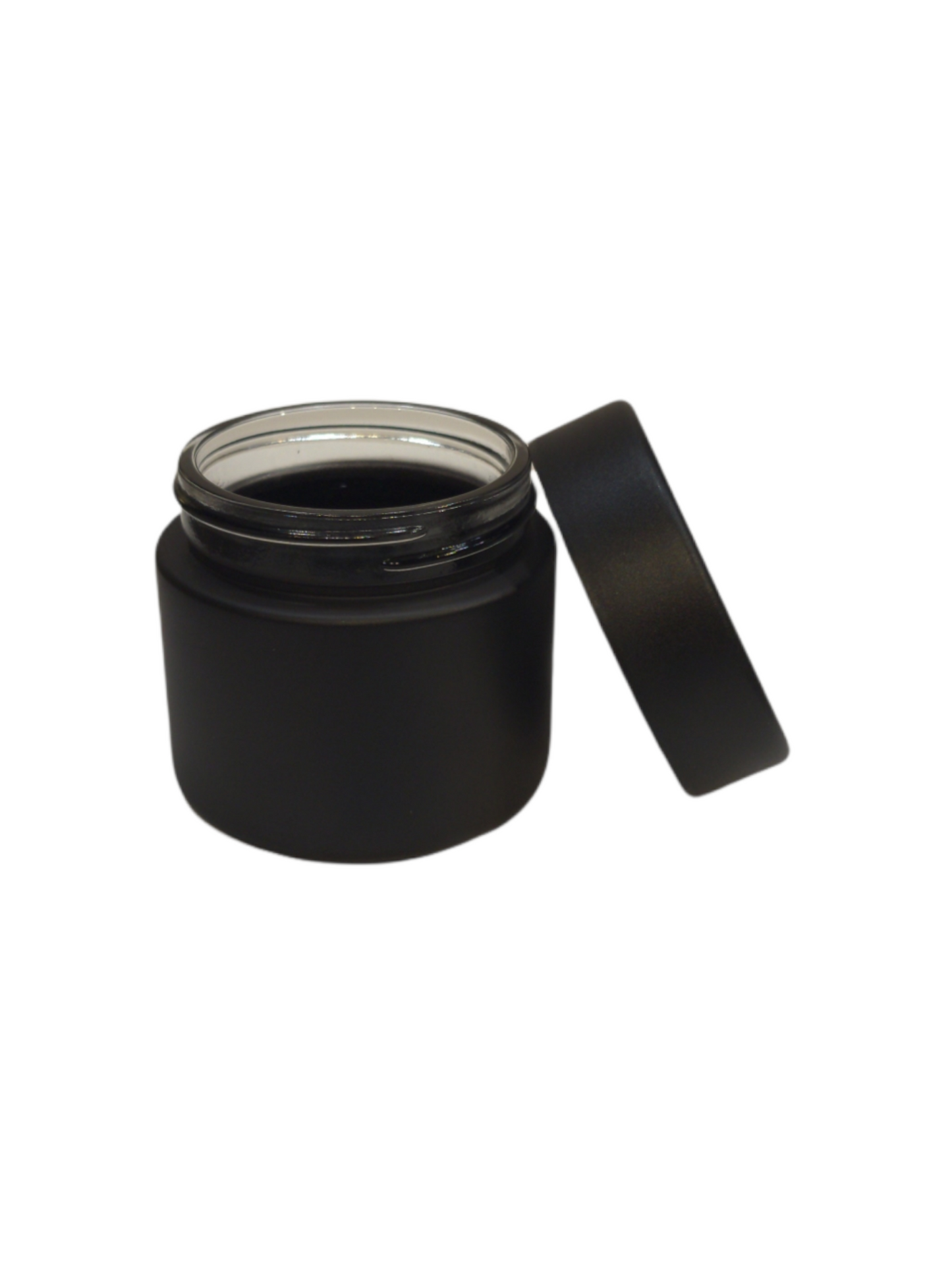 2 oz Child Resistant Glass Jar | Matte Black Jar w/ Black Plastic Screw Lid | 200pc Carton