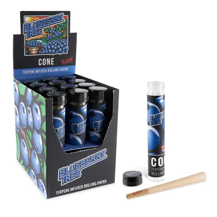 RAW x Orchard Beach | Blueberry Tree Terpene Infused Pre-Rolled Cone | King Size | 12 Pack Box