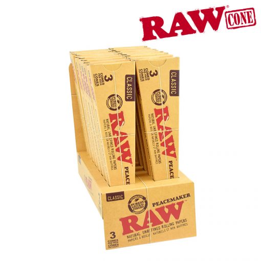 RAW Classic Peacemaker Pre-Rolled Cones | Retail 3 Cone Packs | 16 Pack Box