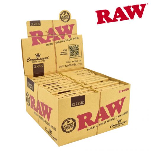RAW Classic Connoisseur Papers | Size: King Size Slim | w/ Papers & Tips | 24 Pack Box