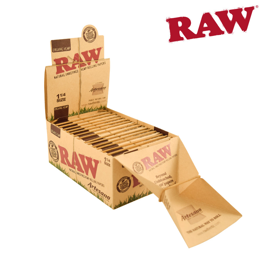RAW Organic Artesano Papers | Size: 1 1/4 | w/ Tray, Papers, Tips | 15 Pack Box