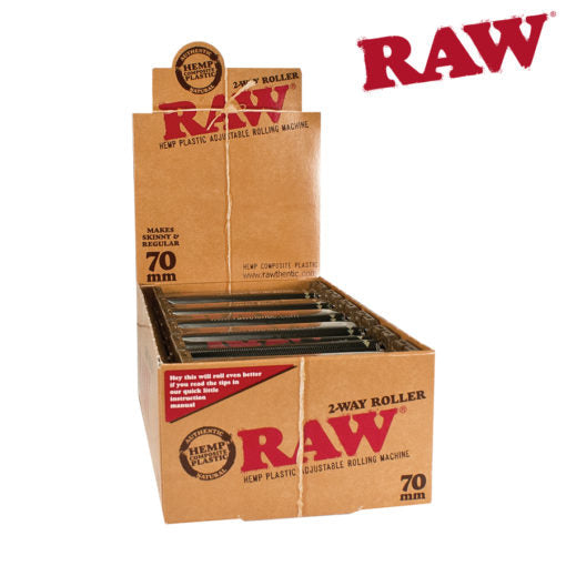 RAW 70mm Hemp Plastic Adjustable 2-Way Cigarette Rolling Machine | 12 Pack Box