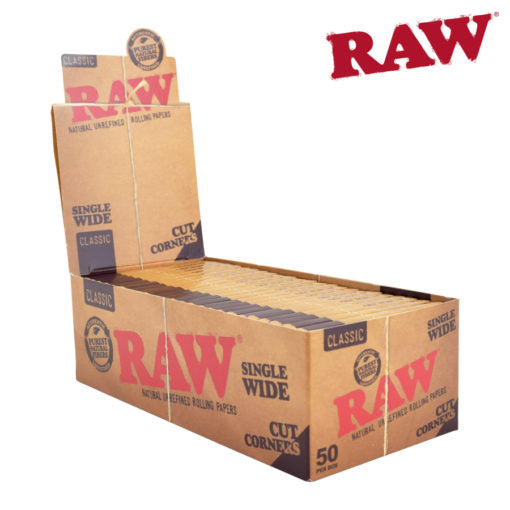 RAW Classic Papers | Size: Single Wide | Cut Corners | 50 Pack Box