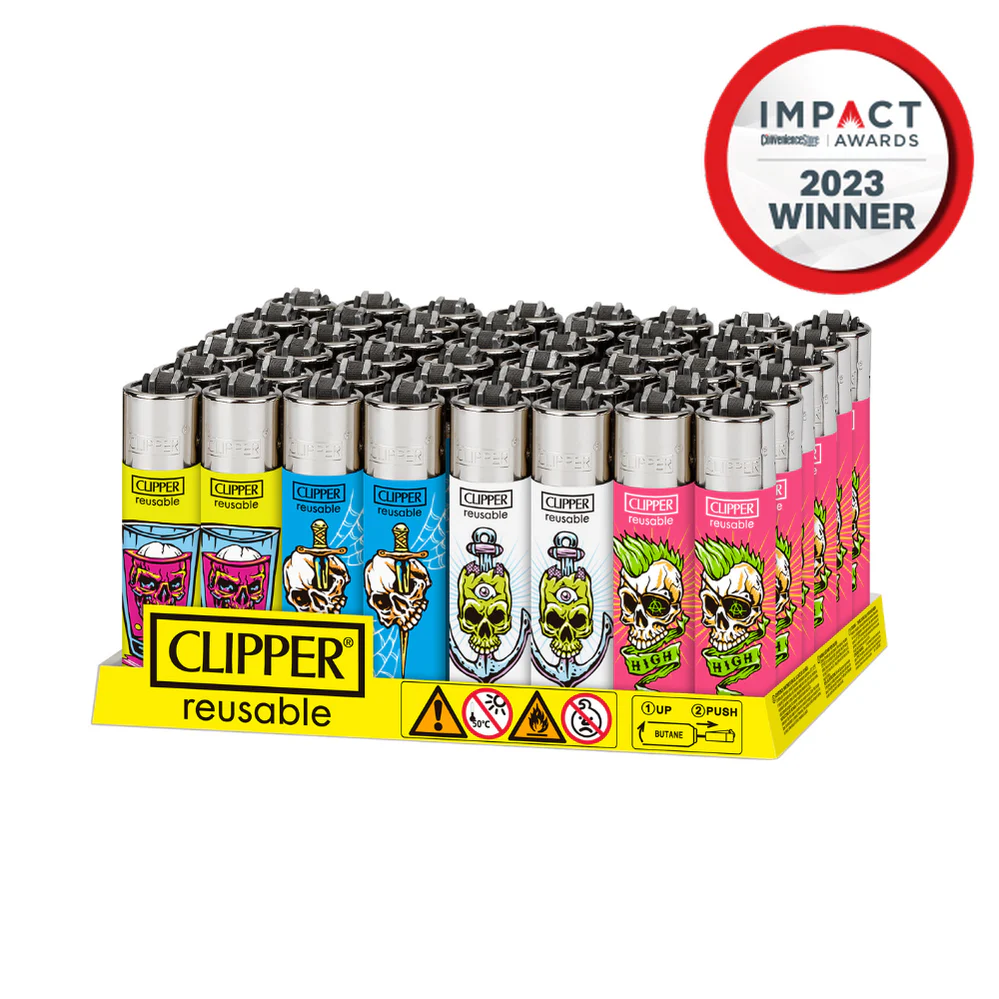 Clipper | Classic Large Lighter | Reusable | Bone Portraits | 48 Pack Tray