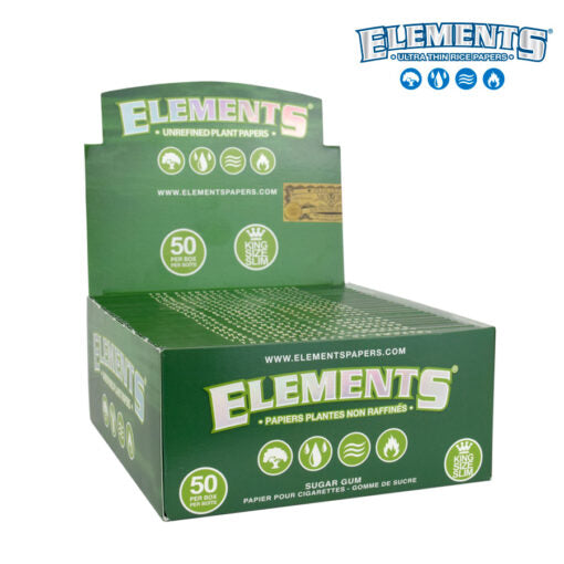 Elements Green Rolling Papers | King Size Slim | 50 Pack Box