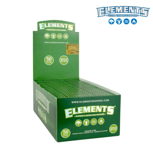 Elements Green Rolling Papers | Single Wide | 50 Pack Box