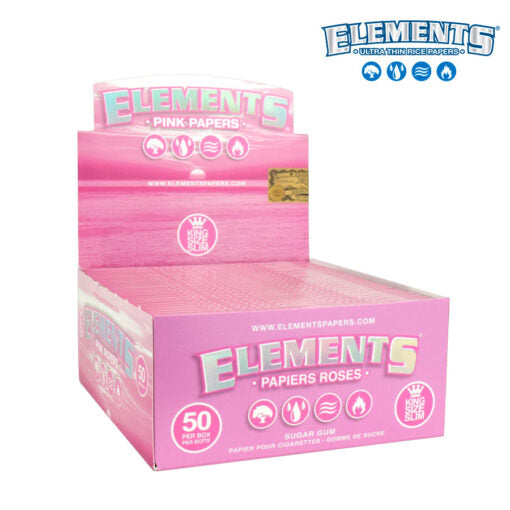 Elements Pink Rolling Papers | King Size Slim | 50 Pack Box