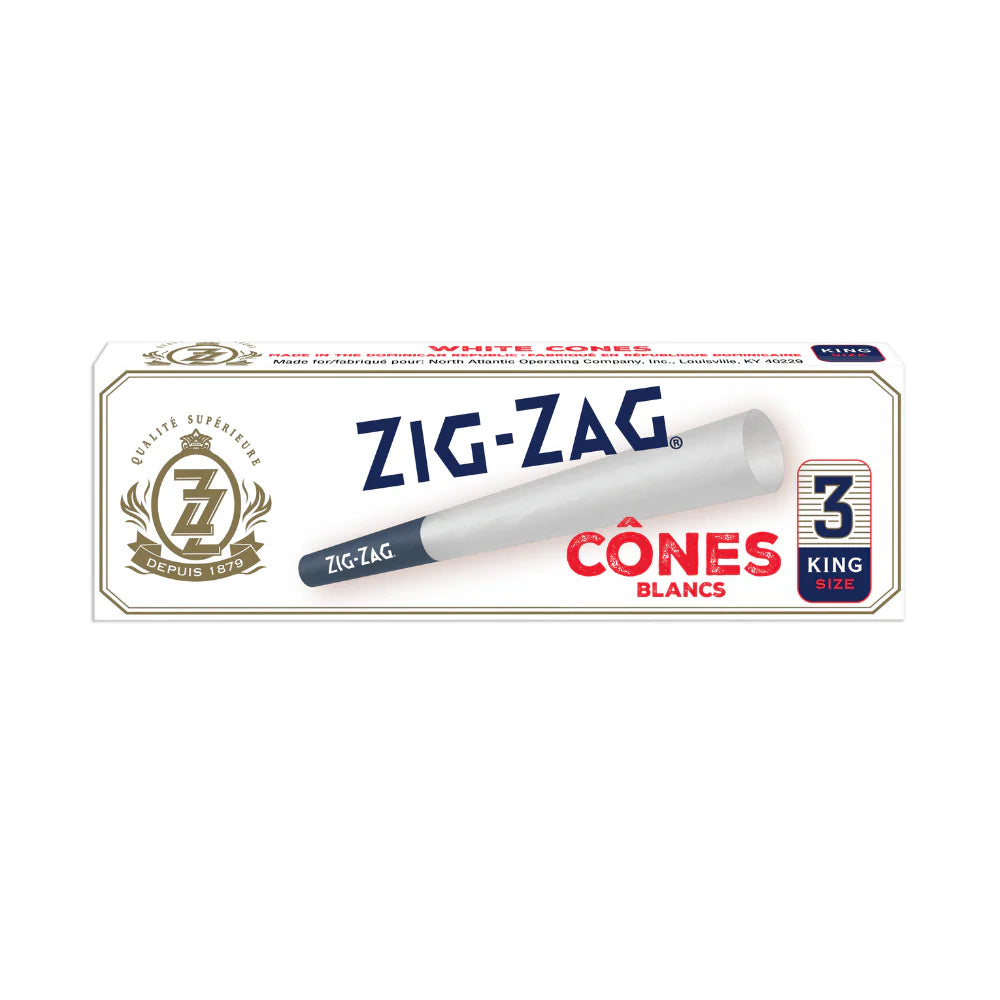 Zig Zag | Pre-Rolled White King Size Cones | 3 Cone Retail Packs | 24 Pack Box