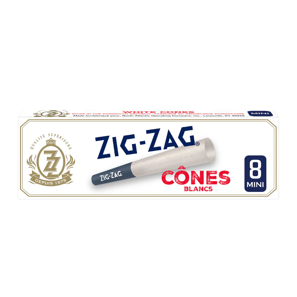Zig Zag | Pre-Rolled White Mini Cones | 8 Cone Retail Packs | 24 Pack Box