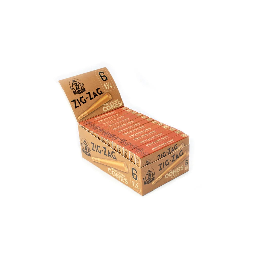 Zig Zag Unbleached 6 pack Pre-Rolled Cones | Size: 1 1\4 | 24 Pack Case