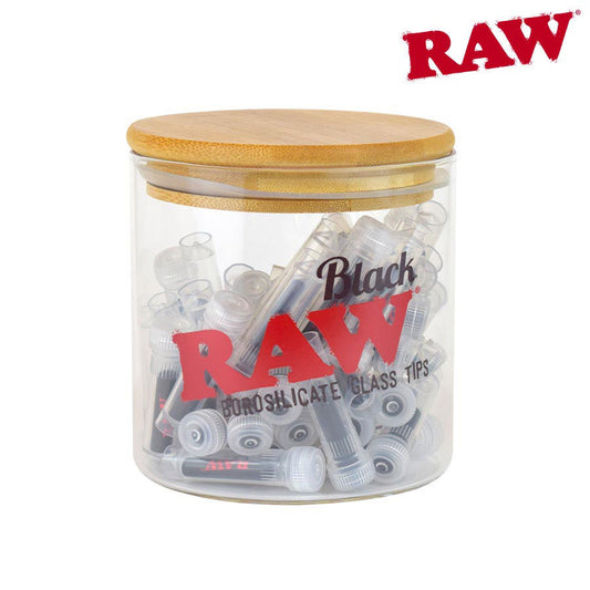 RAW Black Glass Tips | 50 Tip Jar