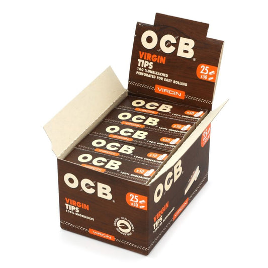 OCB Virgin Unbleached Filter Tips | Perforated Tips | 25 Pack Box