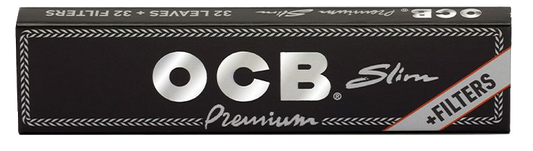 OCB Black Premium Rolling Papers + Filter Tips | Size: King Size Slim | 32 Pack Box