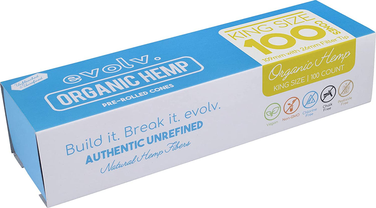 EVOLV Organic Hemp Pre-Rolled Cones | Size: King Size | 100/Pack