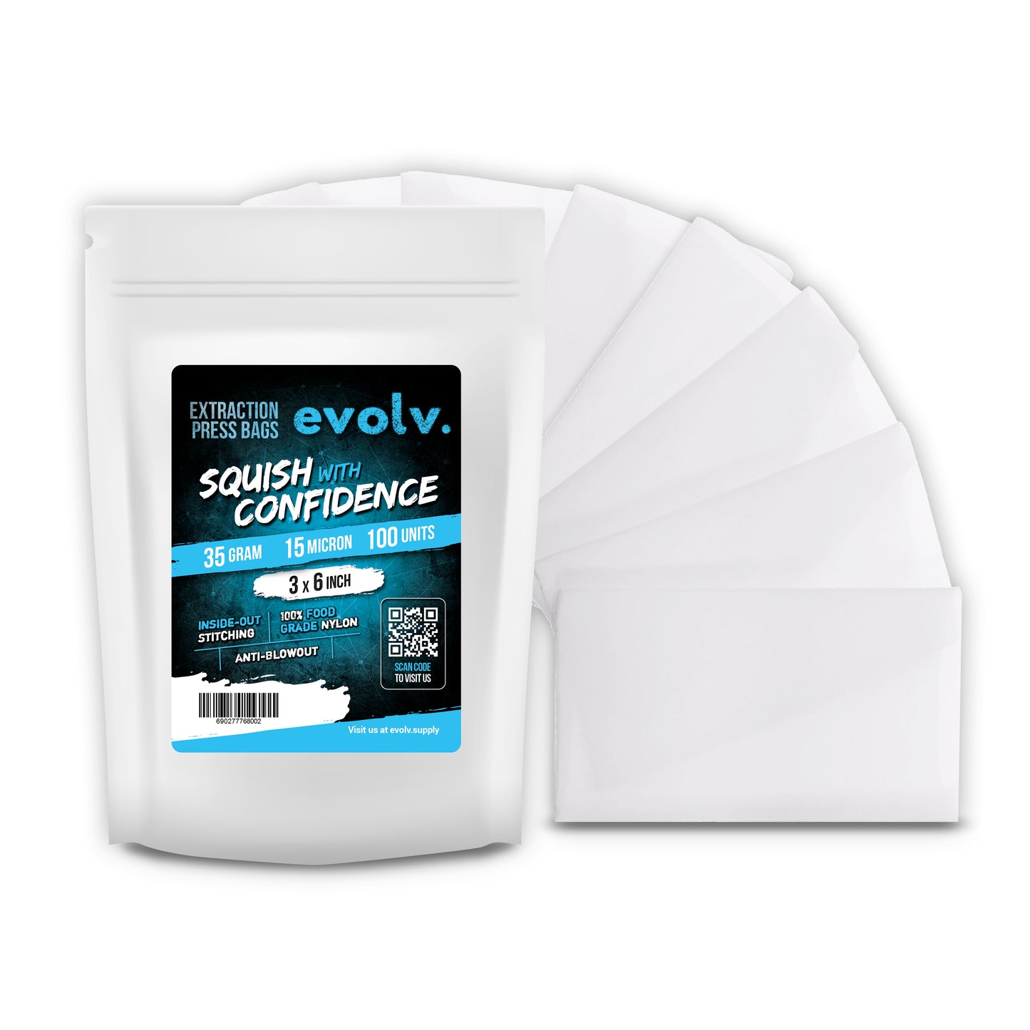 EVOLV Rosin Press Bags | 3" x 6" | 15u Micron | 100pc Pack