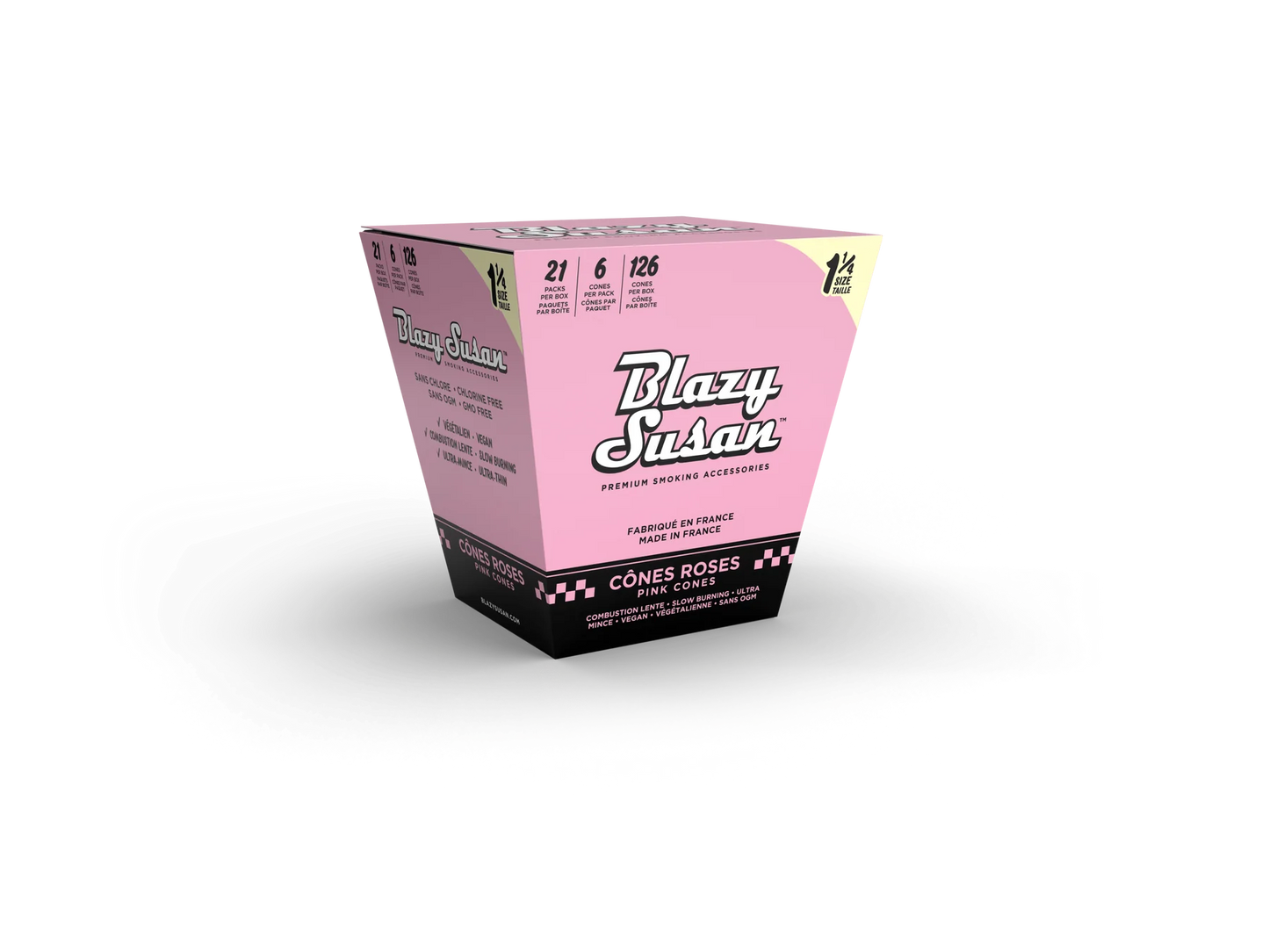 Blazy Susan | Pre-Rolled Pink 1 1/4 Size Cones | 6 Cones Pack | 21 Pack Box