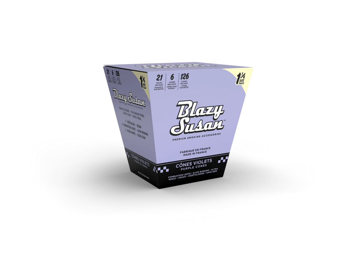 Blazy Susan | Pre-Rolled Purple 1 1/4 Size Cones | 6 Cones Pack | 21 Pack Box