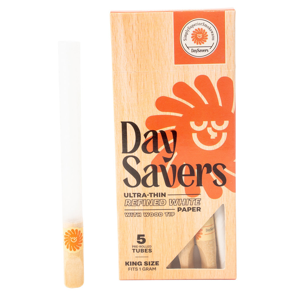 DaySavers | 1 Gram | King Size Pre-Rolled Tubes | Natural Wood Filter Tips | 20 Pack Box