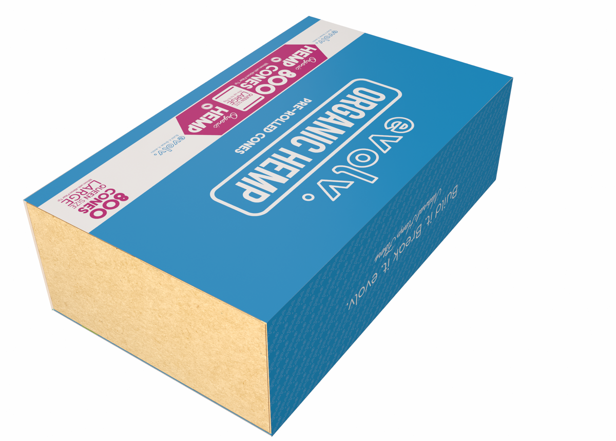 EVOLV Organic Hemp Pre-Rolled Cones | Queen Size: 109mm/40mm | Slender | 800/Pack