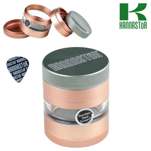 KANNASTÖR Solid Top & Jar Body Grinder | 4 Piece | 2.2" Rose Gold