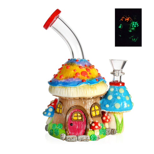 7" Hobbit House Water Pipe Bubbler Bong w/ Showerhead Perc | Glow in the Dark | PhoenixStar Glass